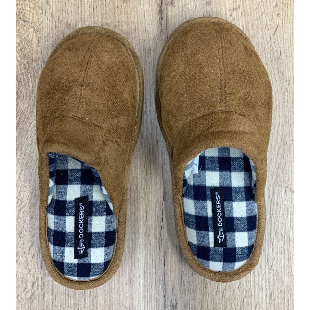 Dockers Kids Brown Split Toe Slippers Plaid Insoles Brown Kids Size 13 M - Picture 13 of 16